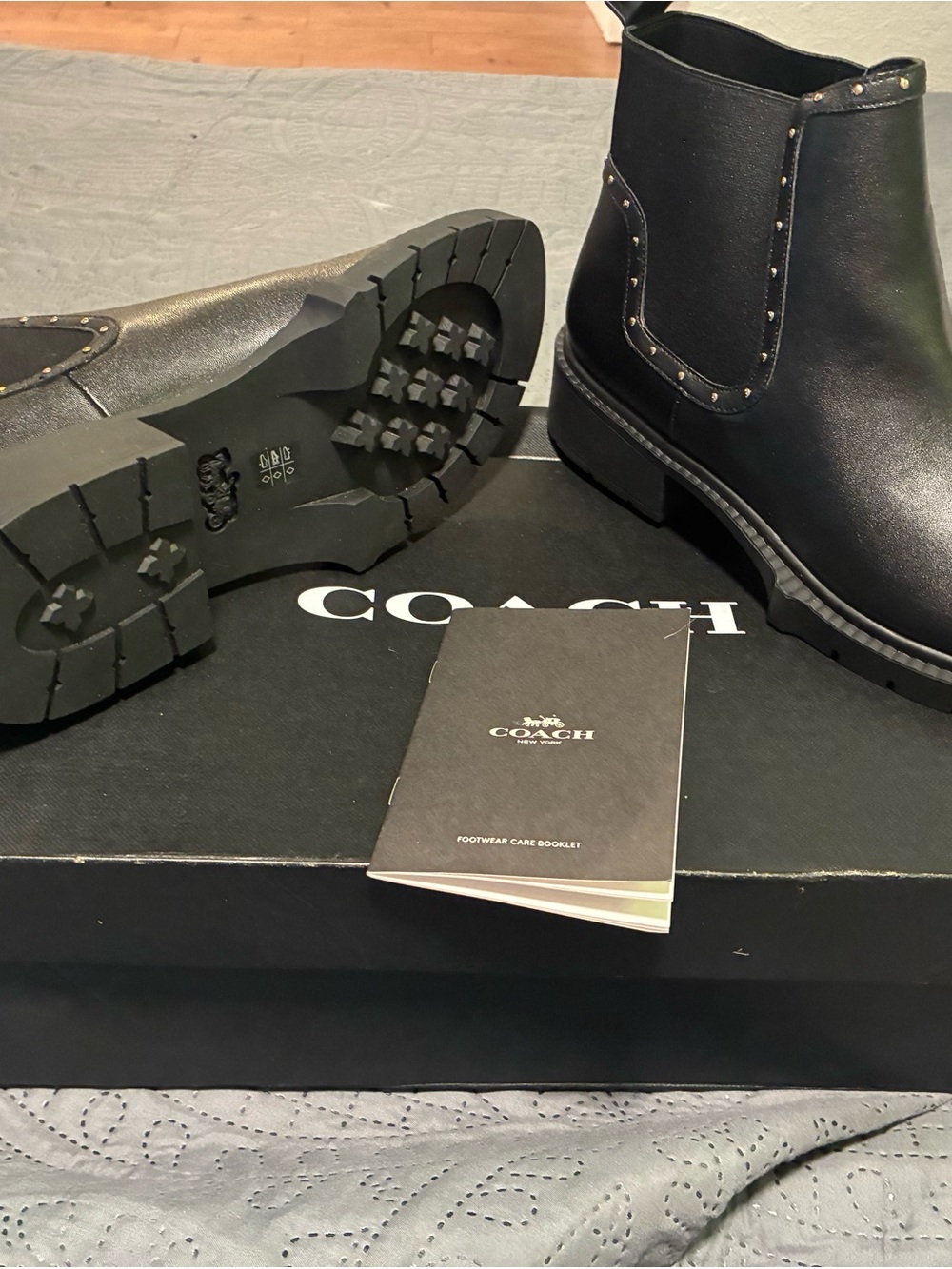 Coach Black Leather Studded Chelsea Booties